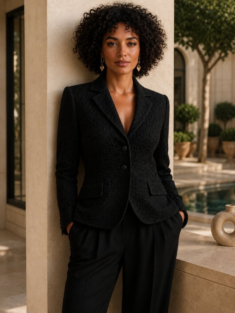 GIORGIO ARMANI Vintage 90s Faux Persian Curly Lamb Silk Blazer 40 Textured Luxe